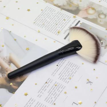 Imagem de 1 pacote de pincéis de maquiagem pretos com cabo de madeira, pincel grande para leque e pincel de base em pó para cosméticos, ideal para aplicações em líquidos e em pó, champanhe