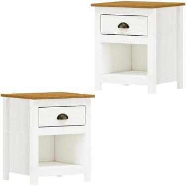 Imagem de Kit 02 Mesas De Cabeceira Madeira Maciça 46 Cm 9100 Branco Freijo Mila