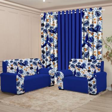 Imagem de Kit Sala Floratta Cortina 3 Metros Kit Capa Sofá 3 E 2 Lugares Coladin