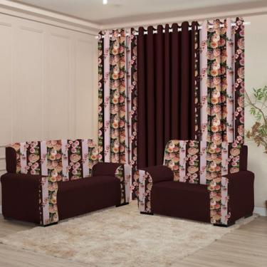 Imagem de Kit Sala Floratta Cortina 3 Metros Kit Capa Sofá 3 E 2 Lugares Coladin