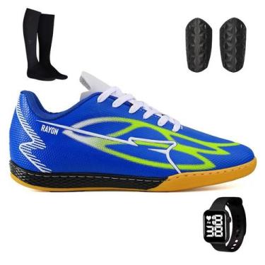 Imagem de Kit de Chuteira Quadra Futsal + Caneleira e Relógio - Light, Preto, 38