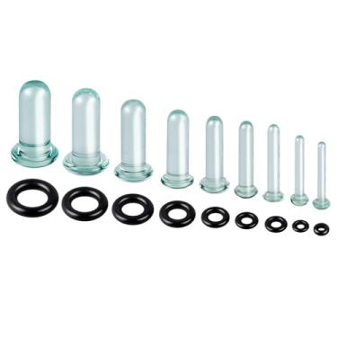 Imagem de WINSENET Kit de alongamento de orelha de vidro, 9 peças, plugues de 1,6 a 7 mm para medidores de orelhas com anéis de vedação único alargador de vidro, kit de alongamento expansor de orelha, piercing