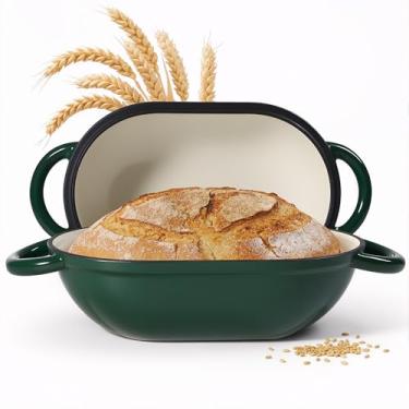 Imagem de Forno holandês oval de 5 litros para assar pão, forno de ferro fundido esmaltado para fermento, forma de pão de fermento com tampa, forma de pão antiaderente resistente para assar pão caseiro, verde