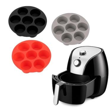 Imagem de FORMA CUPCAKE MINI BOLO AIR FRYER ASSADEIRA 7 CAVIDADES CESTO SILICONE FRITADEIRA CONGELADOR FORNO MUFFIN BOLINHO SORVETE CHOCOLATE