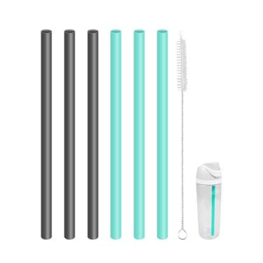 Imagem de KLOWOAH Canudos de substituição compatíveis com garrafa de água de plástico Tritan transparente FreeSip da Owala, pacote com 6 com 1 escova (preto + verde)