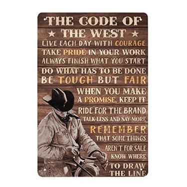 Imagem de Super durable The Code of The West Cowboy with Black Hat Tin Sign Vintage Cave Bar Home Wall Decoration Cowboy Code Tin Sign 8x12 Inch
