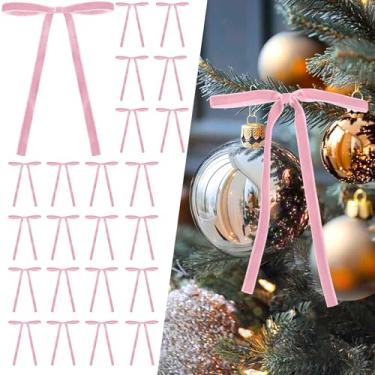 Imagem de Curvier 25 peças de laços de árvore de Natal de veludo vintage laços de fita pré-amarrados para decoração de guirlanda de porta, presente, escada, 12 x 18 cm, 9,5 cm de largura, rosa