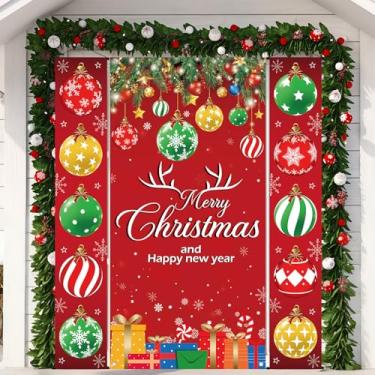 Imagem de 3 peças de decoração de porta de bola de Natal, capa de porta de Feliz Natal, enfeite de bola de Natal, banners, cenário para pendurar no Natal, decoração de cabine de fotos para festas de inverno