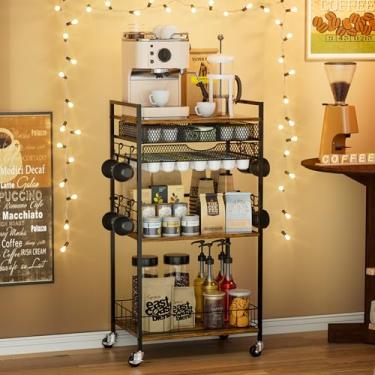 Imagem de Homsorout Estação de café com gaveta de armazenamento – Organizador de bancada de mesa de centro de 5 níveis para copos K, saquinhos de chá, armazenamento de açúcar e armários de cozinha (marrom)