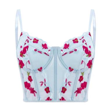 Imagem de Top de espartilho Testudineus feminino chique, floral, bordado em azul