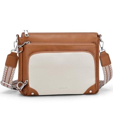 Imagem de SYTRAH Bolsa tiracolo feminina antirroubo com carteira integrada e bloqueio RFID para viagem e treino, Marrom bege