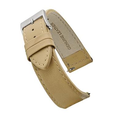 Imagem de STUNNING SELECTION ALPINE Pulseira de relógio de couro genuíno com costura plana com barras de mola de liberação rápida - preto, marrom, vinho, vermelho, rosa, azul, cinza - 12-22 mm (14 mm, BEGE)