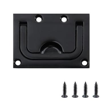 Imagem de T Tulead Puxador de elevação preto com alça retangular embutida para móveis 7,7 cm x 5,7 cm e trava de porta de barco embutida oculta