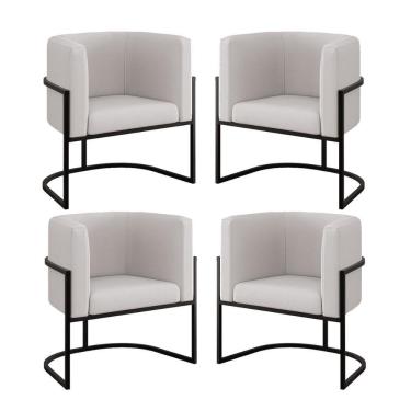 Imagem de Kit 04 Poltronas Lua Sala Decorativa Base Ferro Black Veludo Cor:bege Bege