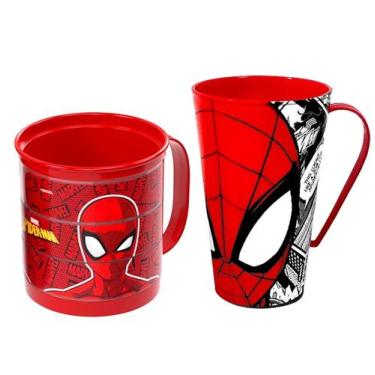 Imagem de Kit Xícara Plástica Spider-Man + Caneca 500ml Homem Aranha - Plasútil