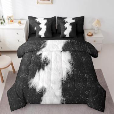 Imagem de Erosebridal Jogo de cama solteiro de vaca preta e branca em uma bolsa, 7 peças para adolescentes, estampa de couro de vaca ocidental, conjunto de edredom rústico para meninos e mulheres