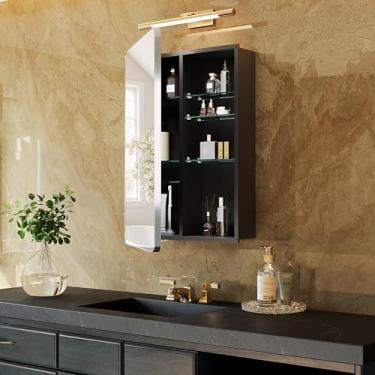 Imagem de Armário de remédios embutido com espelho para banheiro: 40,64 x 60,96 cm pequena superfície prata montagem na parede armário espelhado com armazenamento - moldura moderna