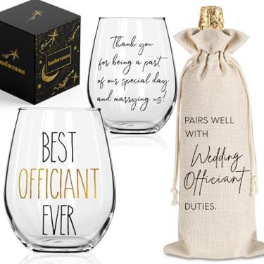 Imagem de Innfueunun Copo engraçado para lista de presentes de casamento, taça de vinho oficial de casamento de 425 g com saco de vinho, presentes de casal, presentes de taça de vinho para noivos, presente de