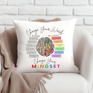 Imagem de Capas de almofada de mentalidade de crescimento de saúde mental 45 x 45 cm, capas de almofada inspiradoras de psicologia para sala de aula, terapia de conselheiro, escritório, decoração de casa