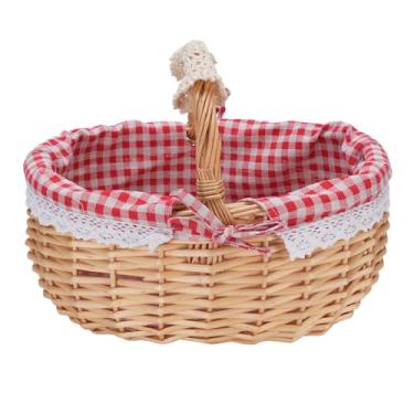 Imagem de Cesta de vime para piquenique com forro removível, cesta vazia de tecido à mão com alça para acampamento de páscoa e reunião de casamento (Xadrez Vermelho)