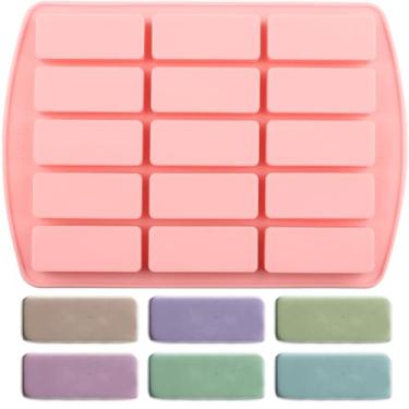 Imagem de EPYHREHM Molde retangular de chocolate de silicone com 15 cavidades para barras energéticas de barra de cereais