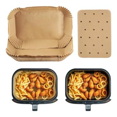 Imagem de Handship 150 peças de forros de fritadeira a ar descartáveis, 20,3 x 14 cm, folhas de papel pergaminho retangulares não branqueadas, forros de cesta de airfryer à prova de óleo para fritadeira a ar