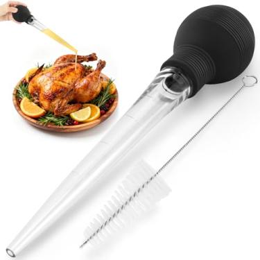Imagem de BAUSAR Baster de peru grande para cozinhar – Seringa premium para líquidos quentes – Lâmpada de silicone resistente ao calor, design de fácil aderência com escova de limpeza – Pode ser lavada na