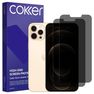 Imagem de COKER Pacote com 2 películas protetoras de privacidade para iPhone 12/12 Pro, antiespionagem, dureza 9H, inquebrável, antiarranhões, impressões digitais, sensível ao toque, filme PET, filtro de luz