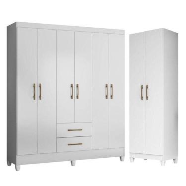 Imagem de Guarda Roupa Casal Panamá E Armário Multiuso New Iris Branco Brilho - Moval