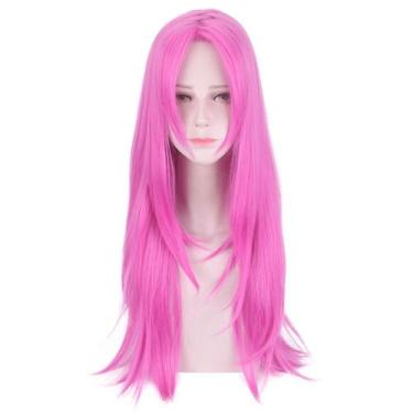 Imagem de Peruca de cosplay com 70 cm de comprimento, rosa choque, cabelo liso e