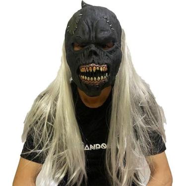 Imagem de Máscara de demônio aterrorizante com cabelos brancos e dentes afiados 