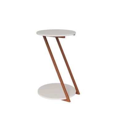 Imagem de Mesinha de canto para sala Mesa Lateral Nicho Apoio Sofá Sala Dubai Base Z Design Moderno Tampo Redondo Madeira Decoração 63X45X23CM(Cobre-Tampo Branco)