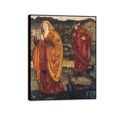 Imagem de Edward Burne Jones Impressões de arte Merlin e Nimue Pintura em tela famosa arte de parede Edward Burne Jones Decoração de parede para quarto sala de estar banheiro 90 x 70 cm (88.9x71.1 cm) moldura