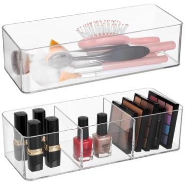 Imagem de OMISTAR Conjunto organizador de maquiagem de acrílico, 2 peças, organizador de bancada transparente com design aberto, caixas organizadoras de gaveta empilháveis, 23 x 9 x 6,5 cm para cosméticos