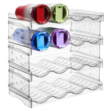 Imagem de OMISTAR Organizador de garrafa de água de 4 camadas, prateleira empilhável de plástico transparente compatível com Stanley, comporta 16 xícaras de 946 ml, suporte de cozinha respirável antiderrapante