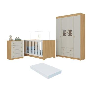 Imagem de Quarto de Bebê Completo Berço Americano 3 em 1 Colchão Doçura Multimóveis Mp4666 Madeirado/off White
