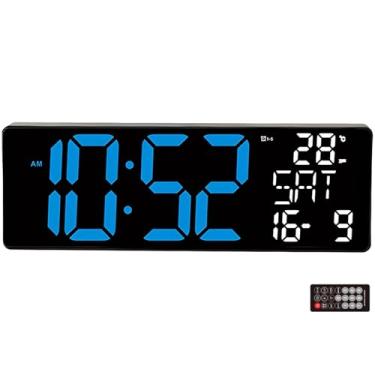 Imagem de Relógio digital de parede LED de 33 cm com controle remoto, relógio grande para exibição de parede de quarto, hora mostra a temperatura da data, formato suporta 12/24 horas, idiomas 6