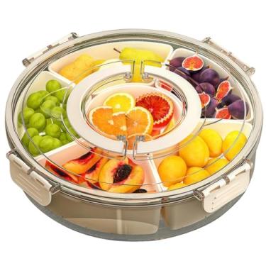 Imagem de Recipiente de lanche dividido com tampa, bandeja de plástico portátil para vegetais e lanches com compartimentos, bandeja giratória de aperitivo de viagem para geladeira