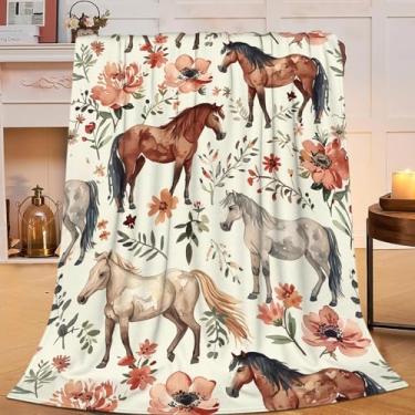 Imagem de Flintis Cobertor de cavalo decoração de flores de cavalos cobertor de animal presentes para meninas meninos super quente macio pelúcia leve flanela inverno cobertores de cama para crianças adultos