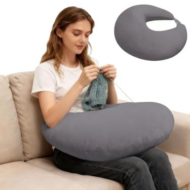 Imagem de Foreard Travesseiro de crochê para suporte de volta, para jogos na cama ou sofá, trabalho, leitura, travesseiro multiuso de apoio de braço em forma de U para laptop (cinza escuro)