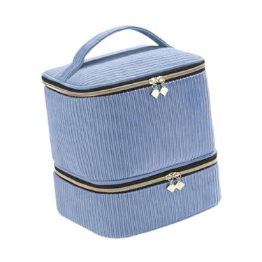 Imagem de FashionCha Estojo Organizador para Esmaltes com Capacidade para 30 Frascos, Alça e Bolsos para Kit de Unhas e Cosméticos, Azul