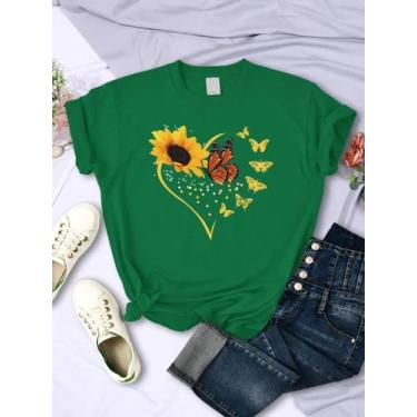 Imagem de Camisetas Femininas de Verão - Manga Curta, Estampas de Girassol, Borb