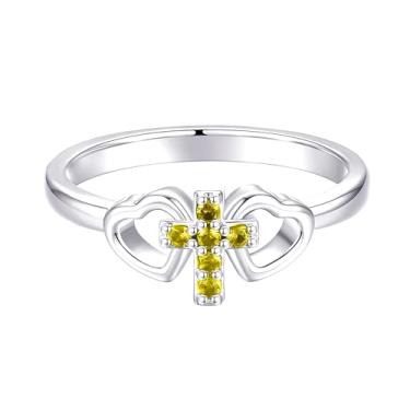 Imagem de DVAVA Anéis de coração de zircônia cúbica minúscula religiosa tamanho 1-5 anel com cruz para batismo, batizado, dedicação, presente de primeira comunhão para afilhada, Cobre, Zircônia cúbica