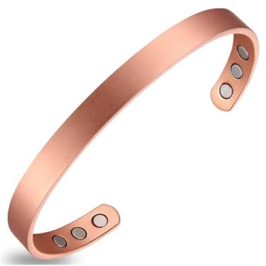 Imagem de Heavenly Metals Pulseira magnética de cobre puro para homens e mulheres – Estilo de punho liso com 6 ímãs poderosos – Pulseira de cobre sólido ajustável – Caixa de presente incluída – Marca dos EUA