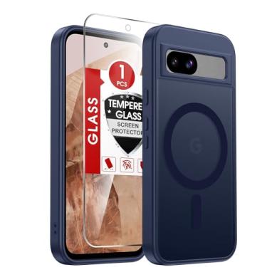 Imagem de LeYi Capa para Pixel-8A: Capa compatível com Google Pixel 8A [Mag-Safe Fit] com protetor de tela, película fosca translúcida de toque suave e proteção total para Pixel 8A, azul royal