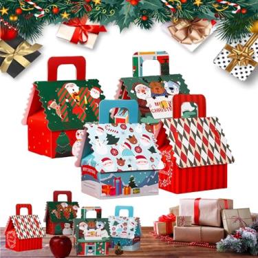 Imagem de Recipientes para biscoitos de Natal,Recipientes para guloseimas de Natal | Pacote de 50 caixas de de Natal | Caixas de de Natal, caixas de biscoitos de ão em formato de casa com alças, 4 designs pa