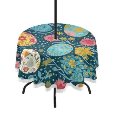 Imagem de Blueangle Toalha de mesa redonda impermeável com ovos de Páscoa de 152 cm com orifício para guarda-chuva - Tecido resistente à prova de sol para todos os climas para pátio, acampamento, piquenique(5)