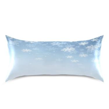 Imagem de Blueangle Fronha de cetim azul flocos de neve para cabelo e pele, fronha de seda, tamanho king (50,8 x 101,6 cm) - Capas de almofada de cetim refrescantes com fecho de envelope (788)