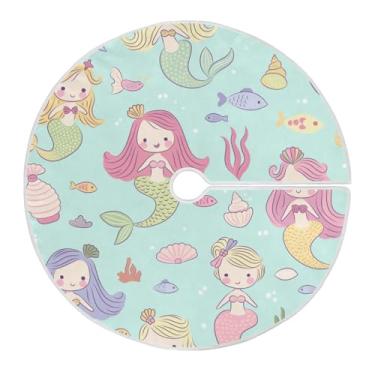 Imagem de Blueangle Saia de árvore de Natal de 89,9 cm de sereia fofa - poliéster macio e resistente a rugas, decoração de férias para festas de Natal, árvore festiva e decoração de casa (285)