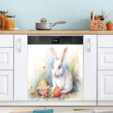 Imagem de ATTX Capa magnética para lava-louças Coelhinho da Páscoa, 58.4 cm C x 66.0 cm A, decoração frontal da capa da máquina de lavar louça, decalques de armário doméstico eletrodomésticos adesivos #151